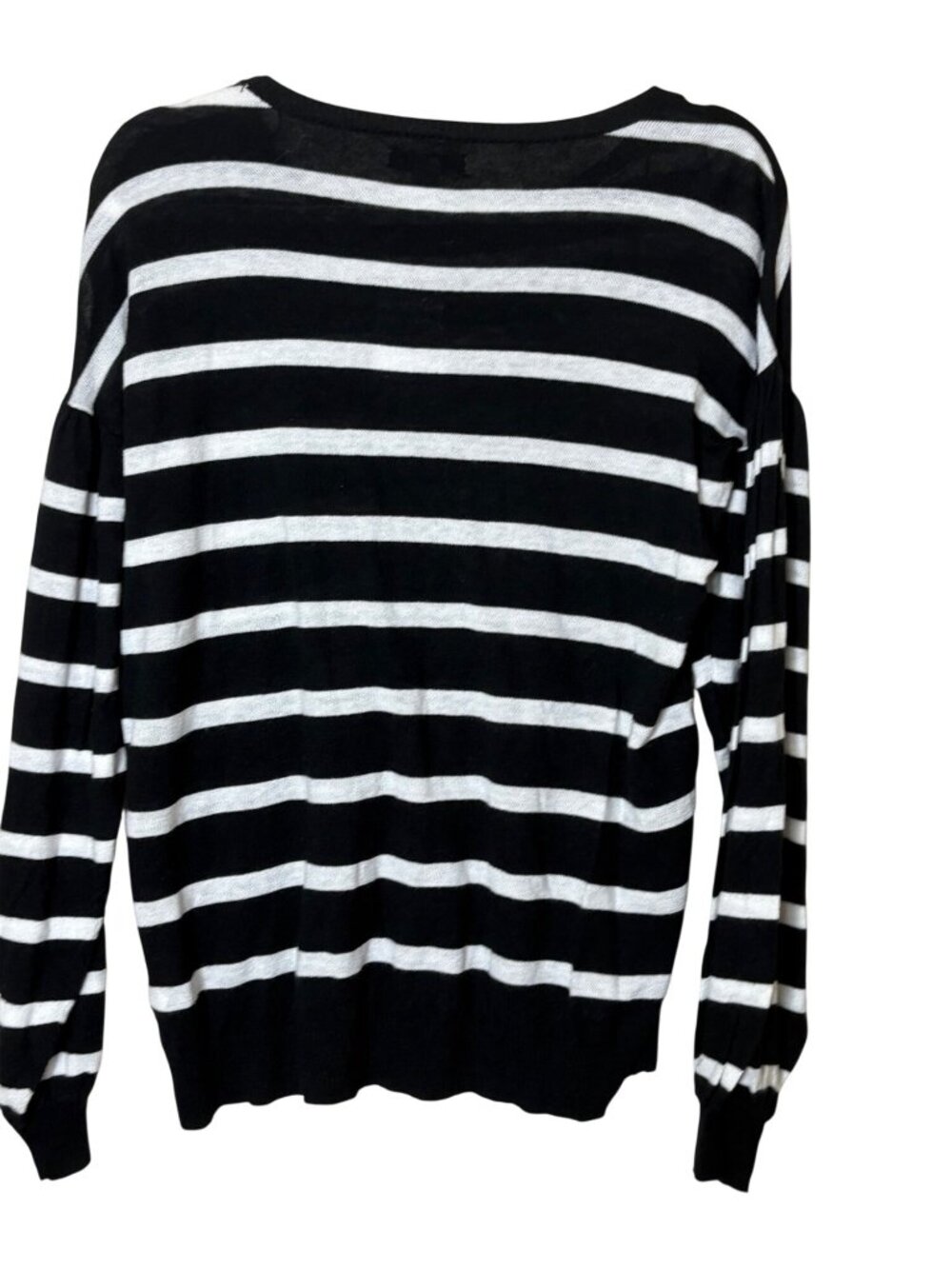 Nine West S Black White Striped Sweater Balloon Sleeve Pocket NWT Relaxed Fit - Picture 2 of 5